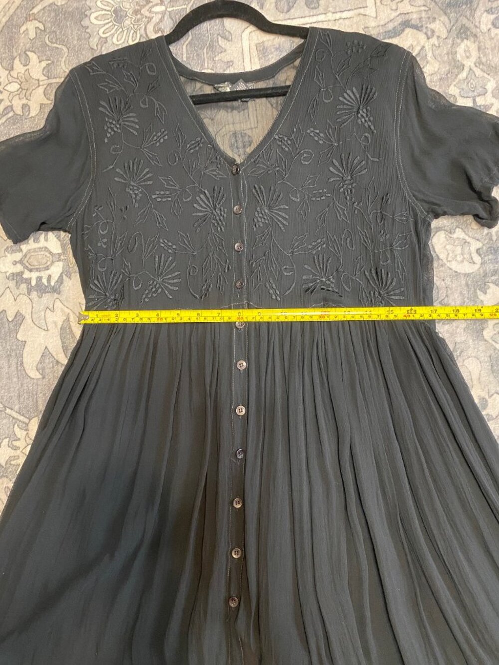 Vintage Sheer Black Embroidered Dress/Medium - Picture 11 of 12